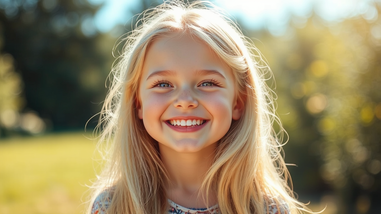 Blonde girl smiling in