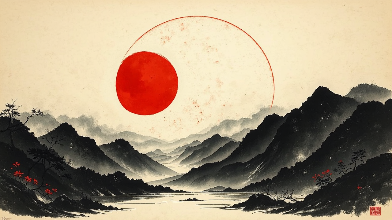 Red sun against Japanese