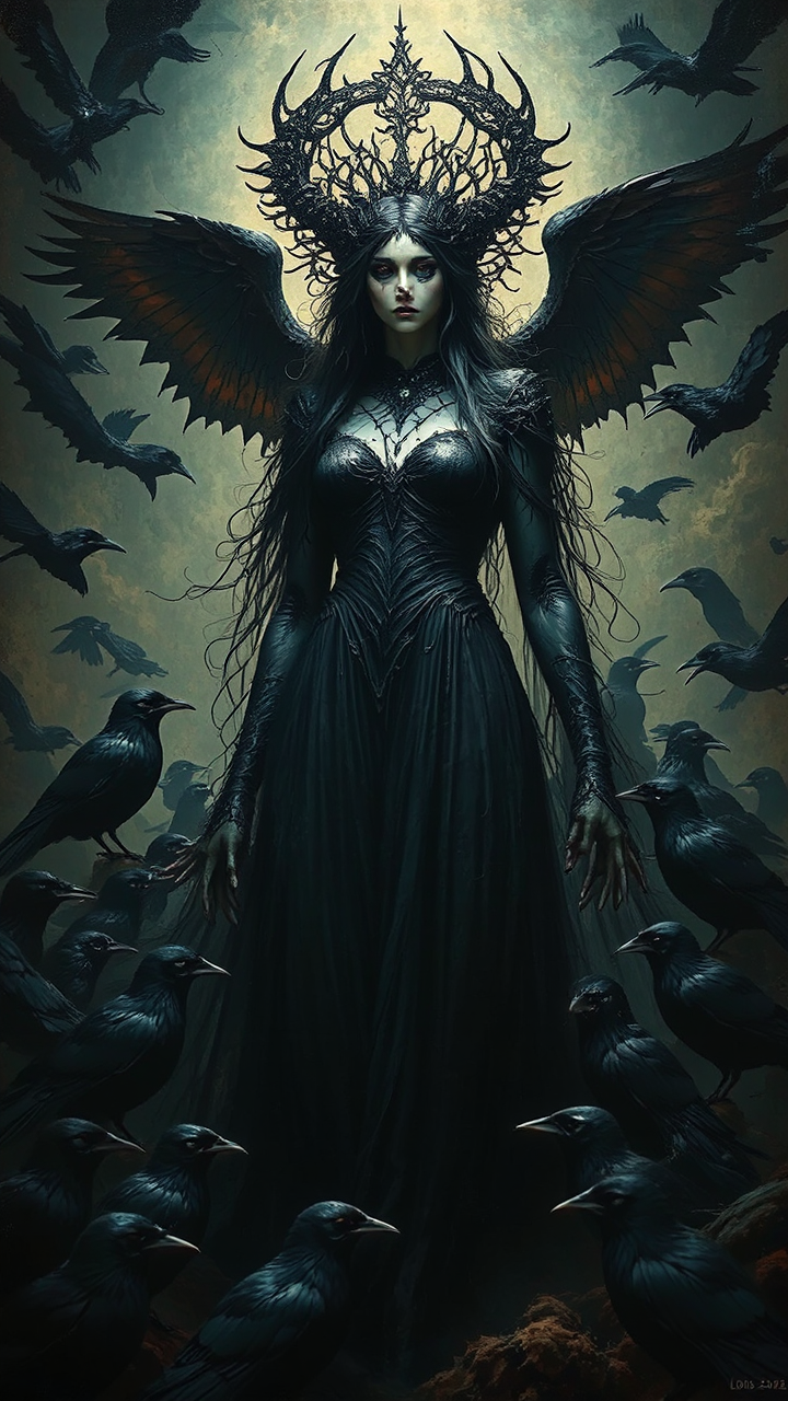 Goddess surrounded by crows