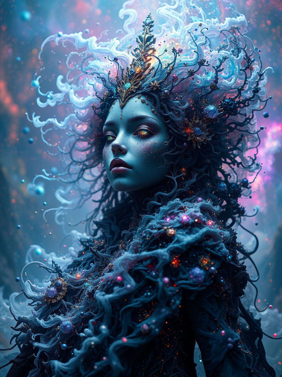 A dark-skinned female space