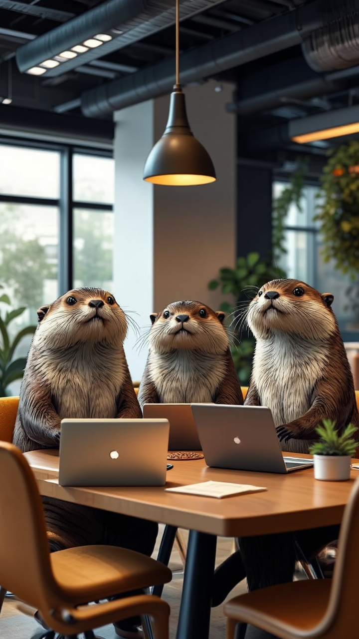 Three otters work in