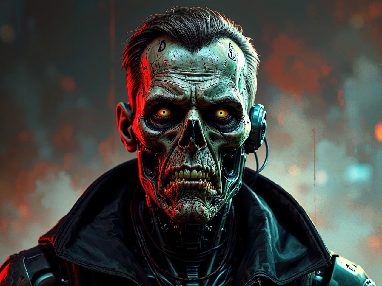 Cybernetic zombie in futuristic