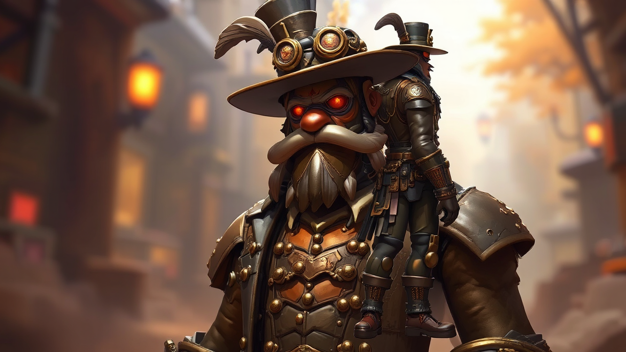 Winston in steampunk-inspired attire.