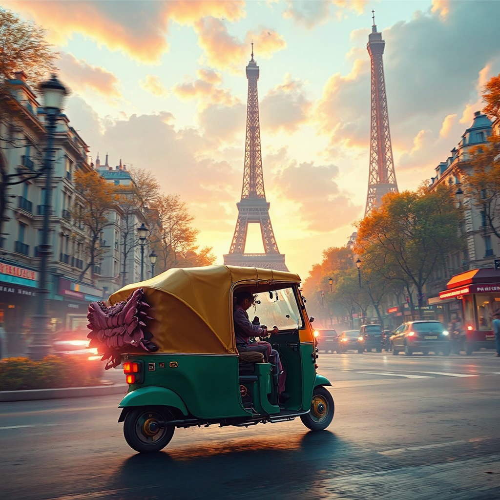 Auto rickshaw drives through