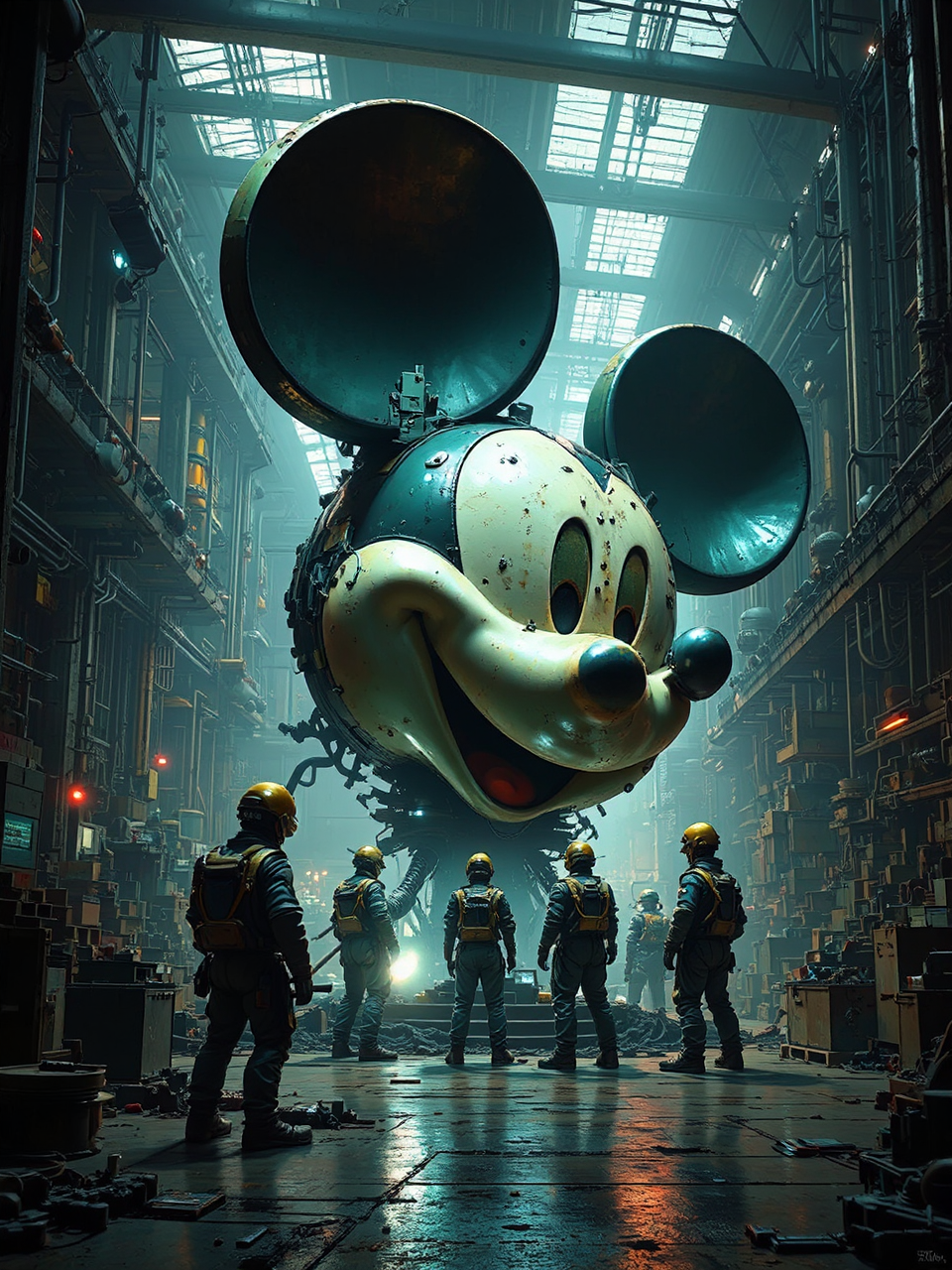 Mechanics repair giant Mickey