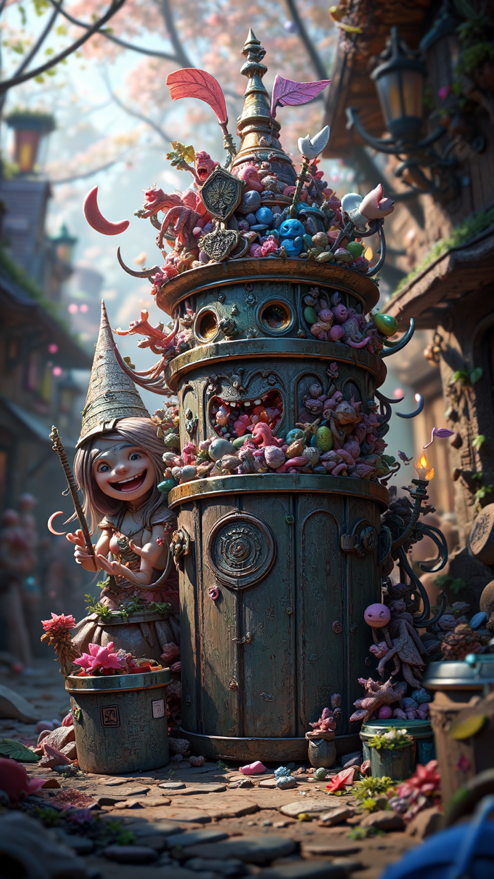 Happy creatures guard trash