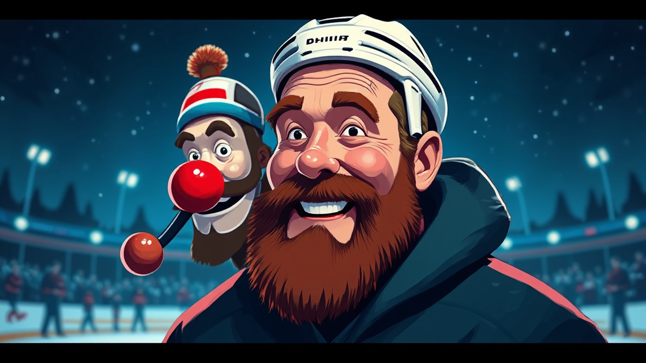 Hockey broadcast studio scene.