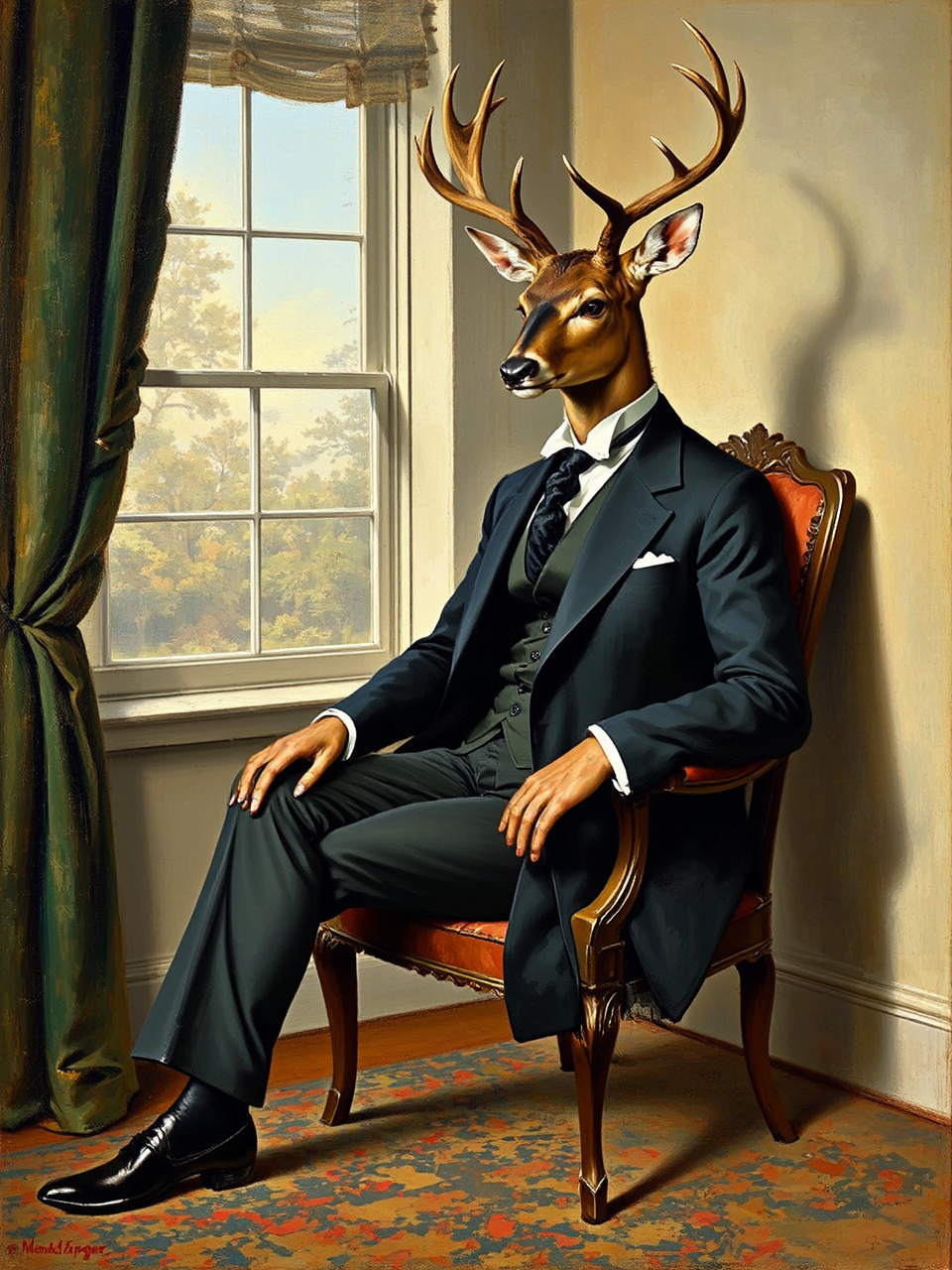 Male deer in suit