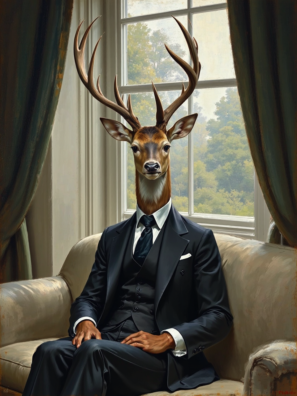 Male deer in suit