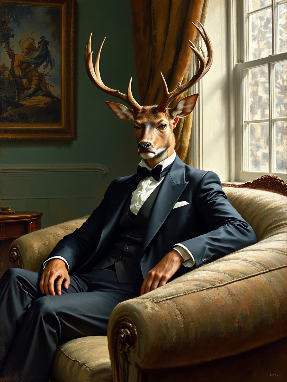 Male deer in suit