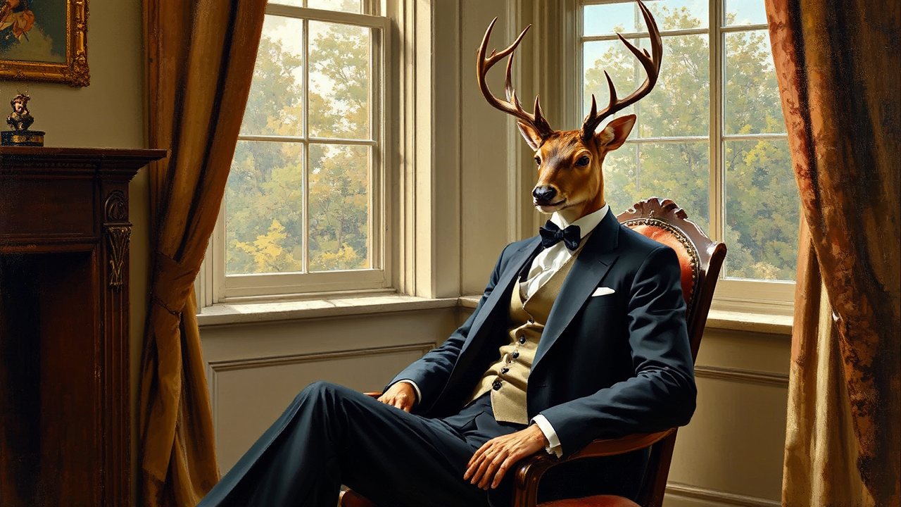 Male deer in suit