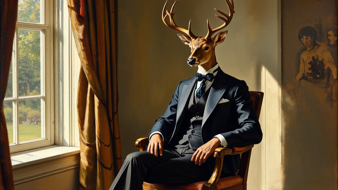 Male deer in suit
