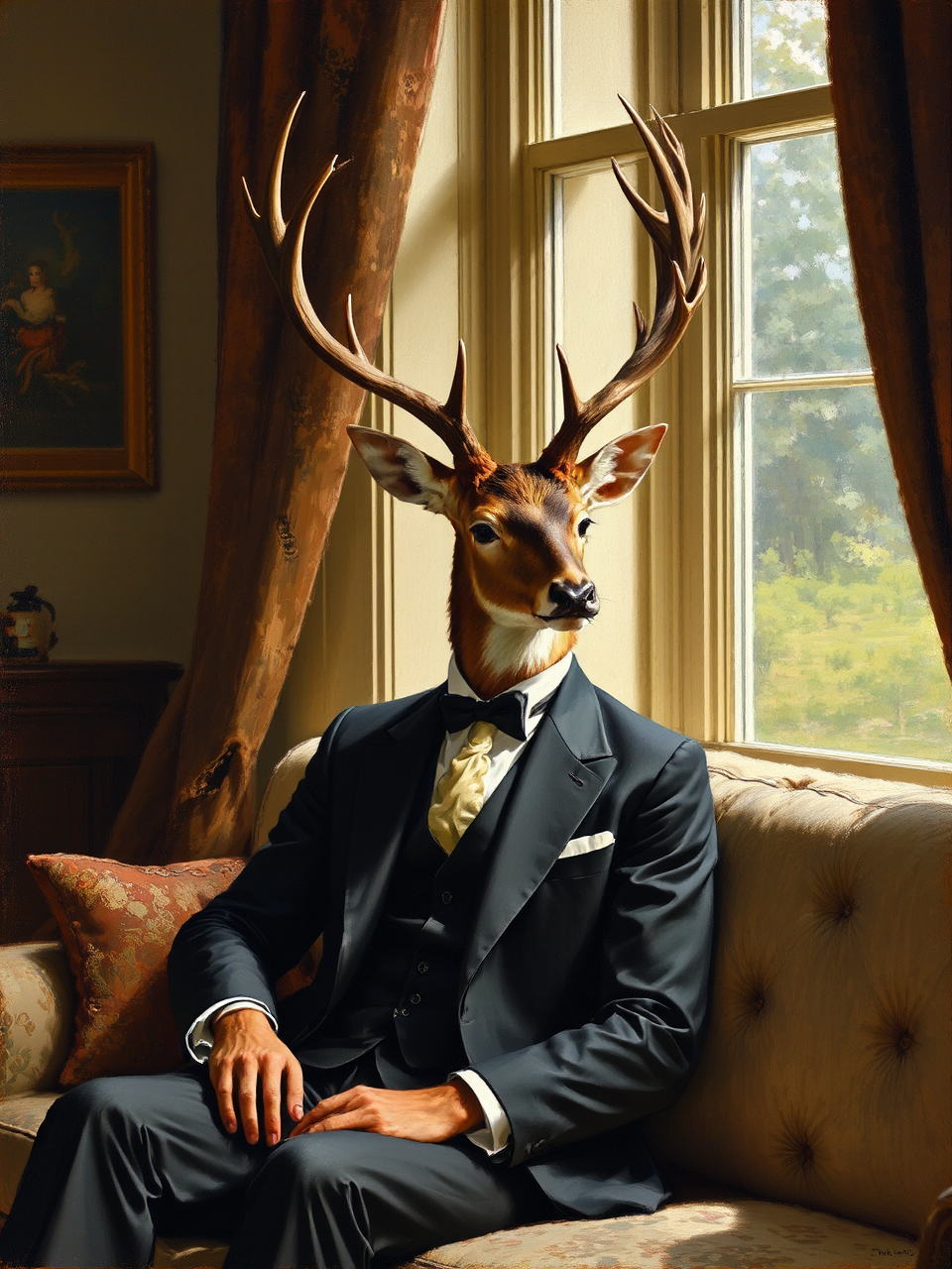 Male deer in suit