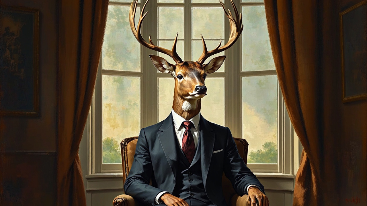 Anthropomorphic stag in formal