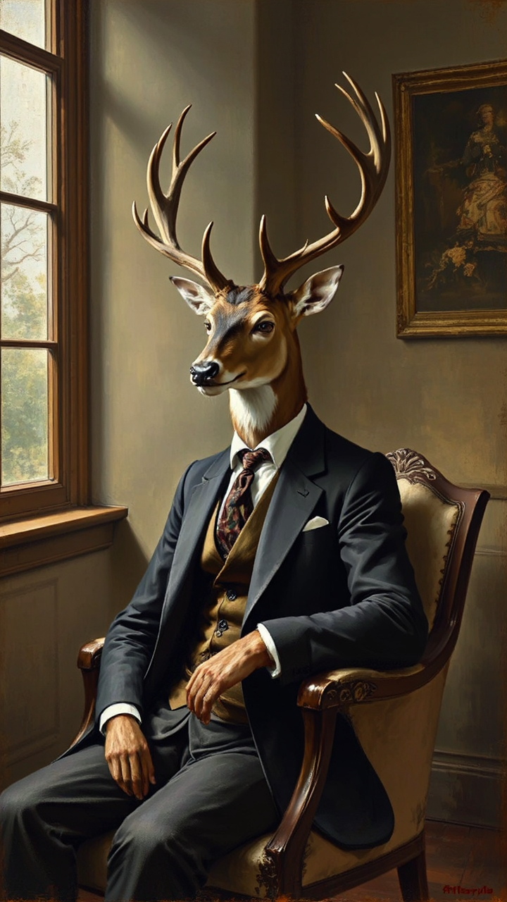 Portrait of anthropomorphic buck