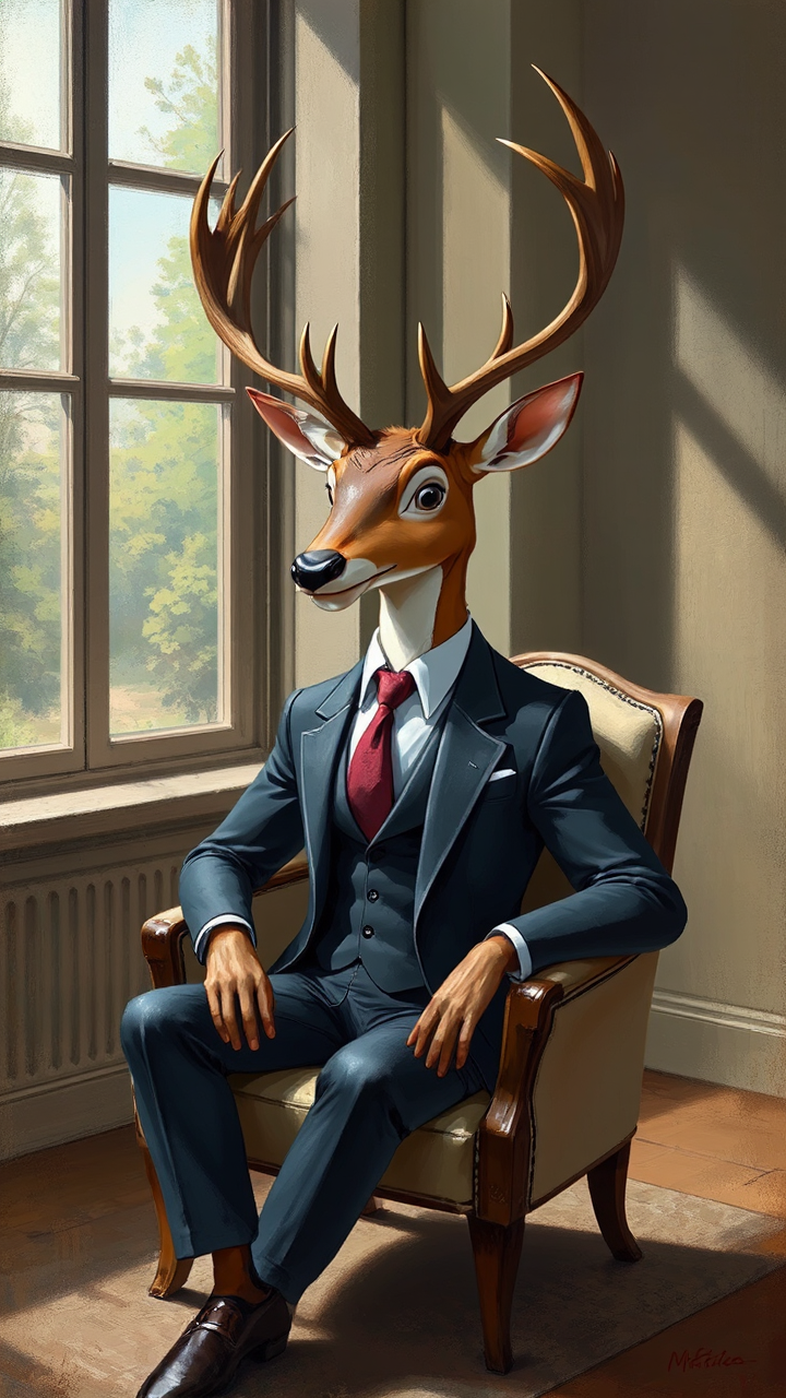 Anthropomorphic stag in formal