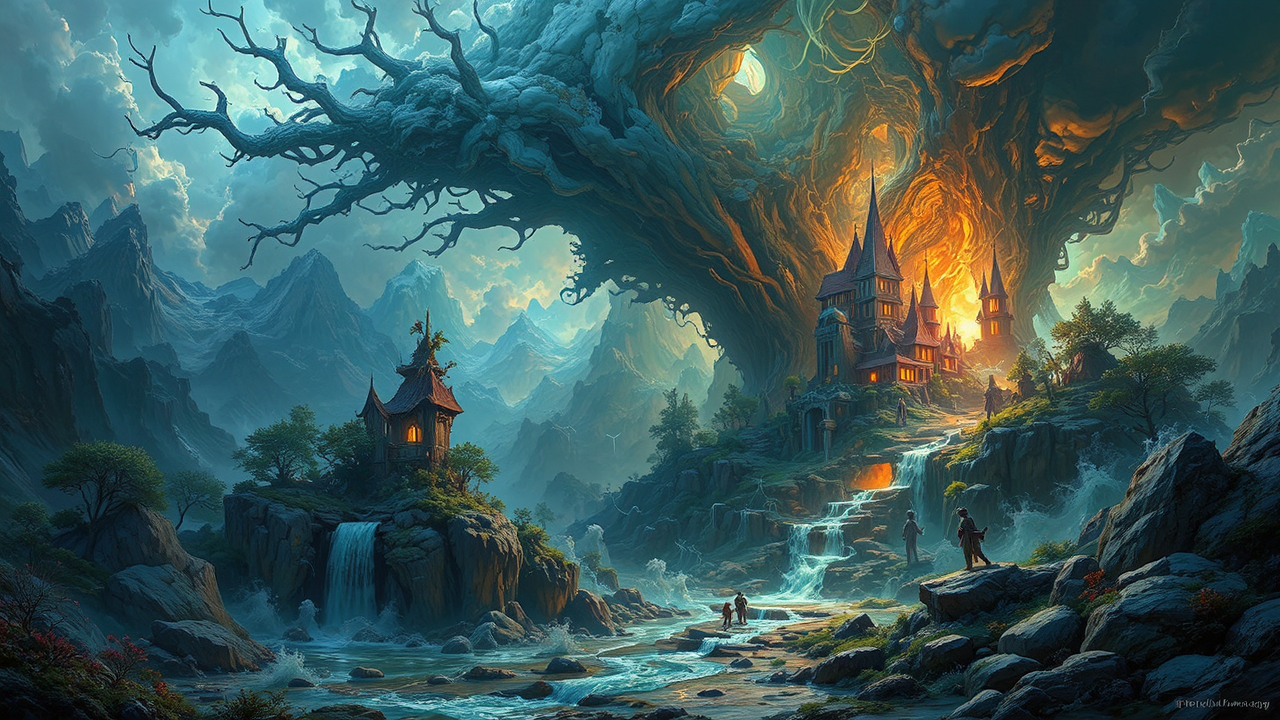 Fantasy landscape with intricate
