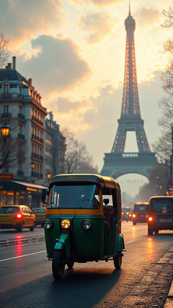 Auto rickshaw driving through