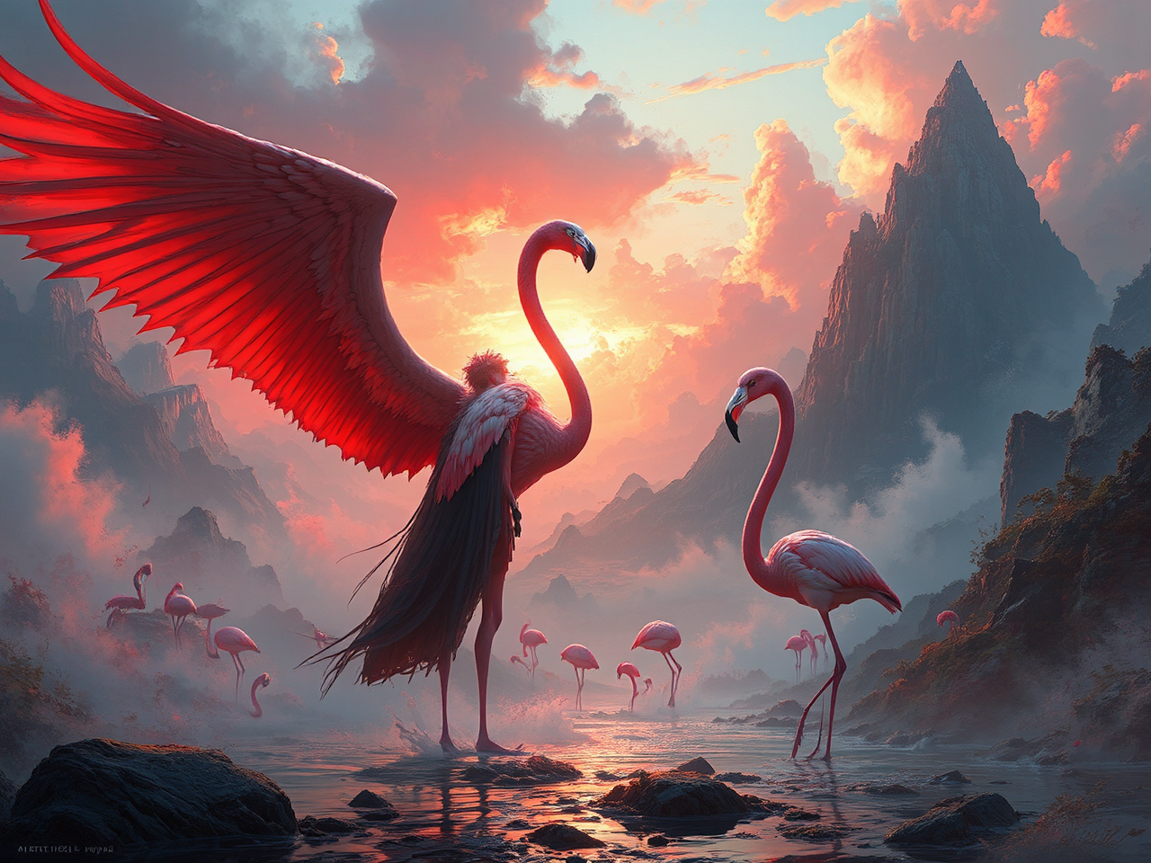 Flamingos standing in front