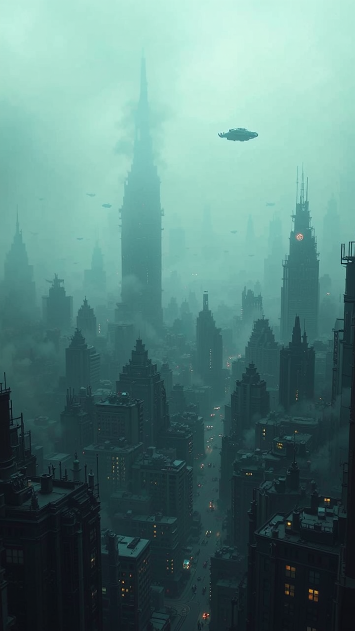 Dystopian cyberpunk cityscape at