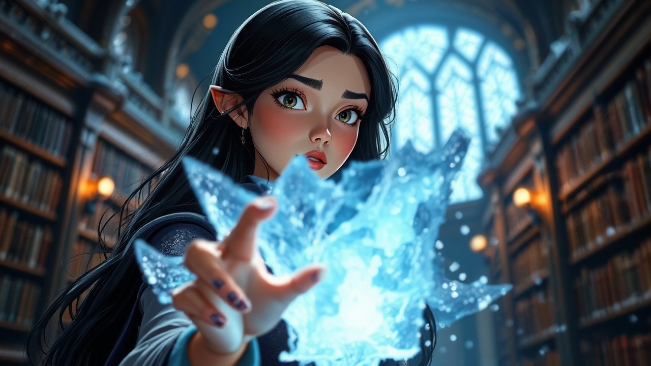 Attractive female sorceress casting