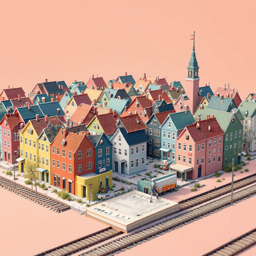 Colorful cityscape with robotic