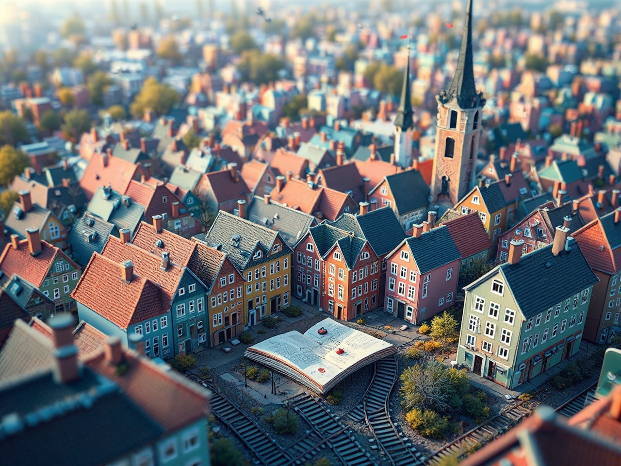 A fantastical cityscape with