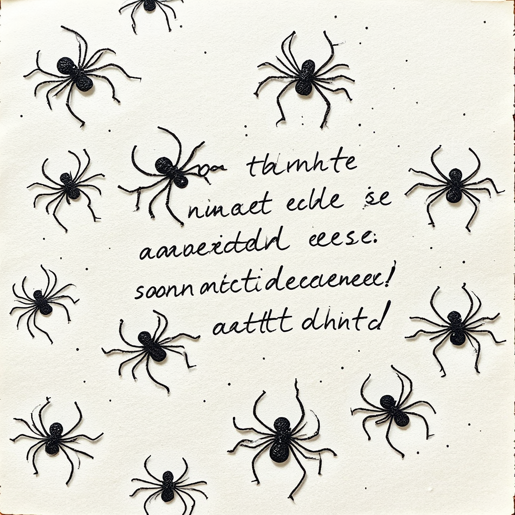 Handwritten note with spider