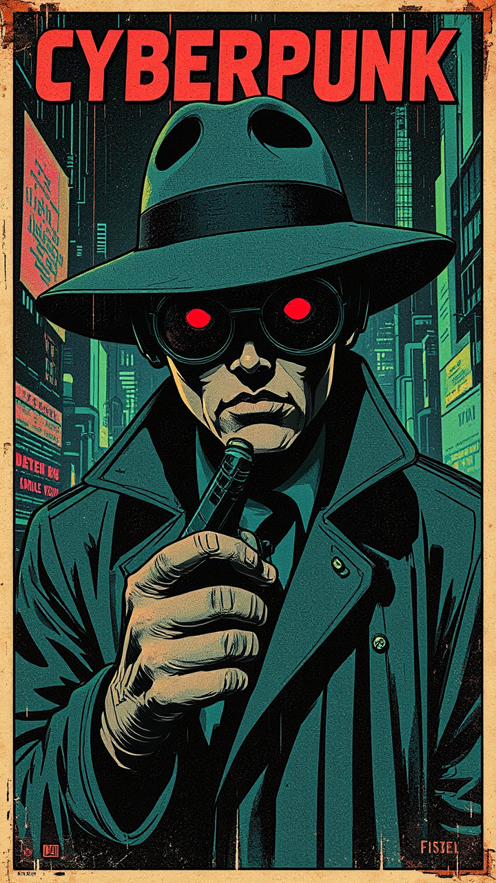 Cyberpunk comic strip detective