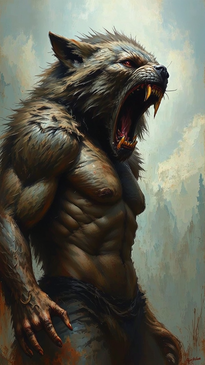 Human transforming into werewolf.