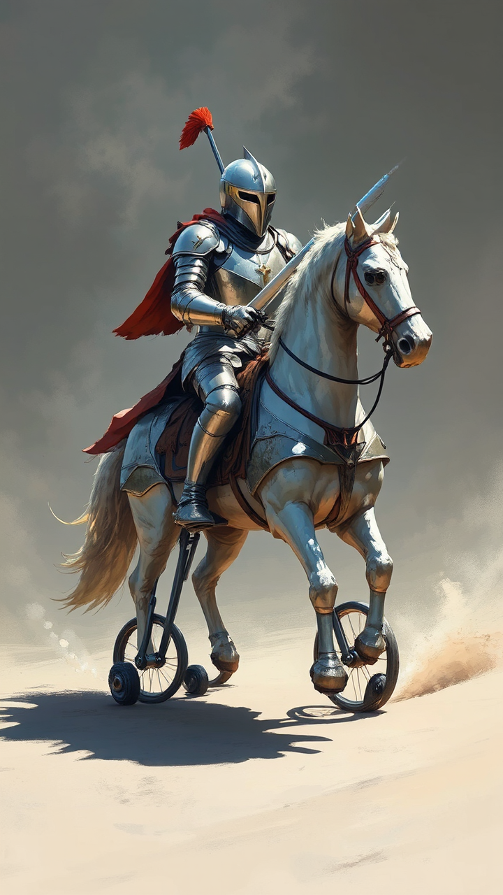 A knight rides a