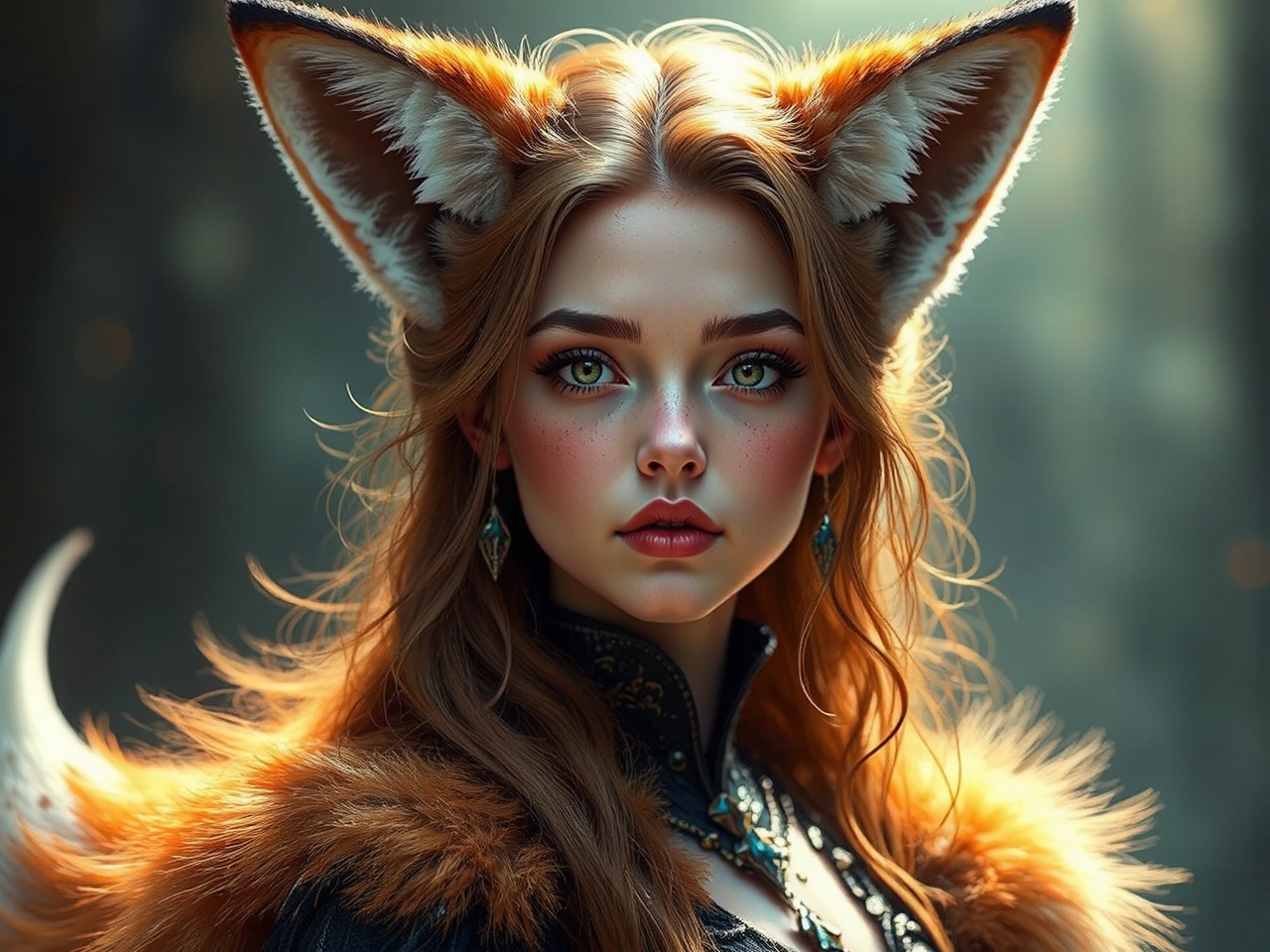 Hyper-realistic sorceress with fox