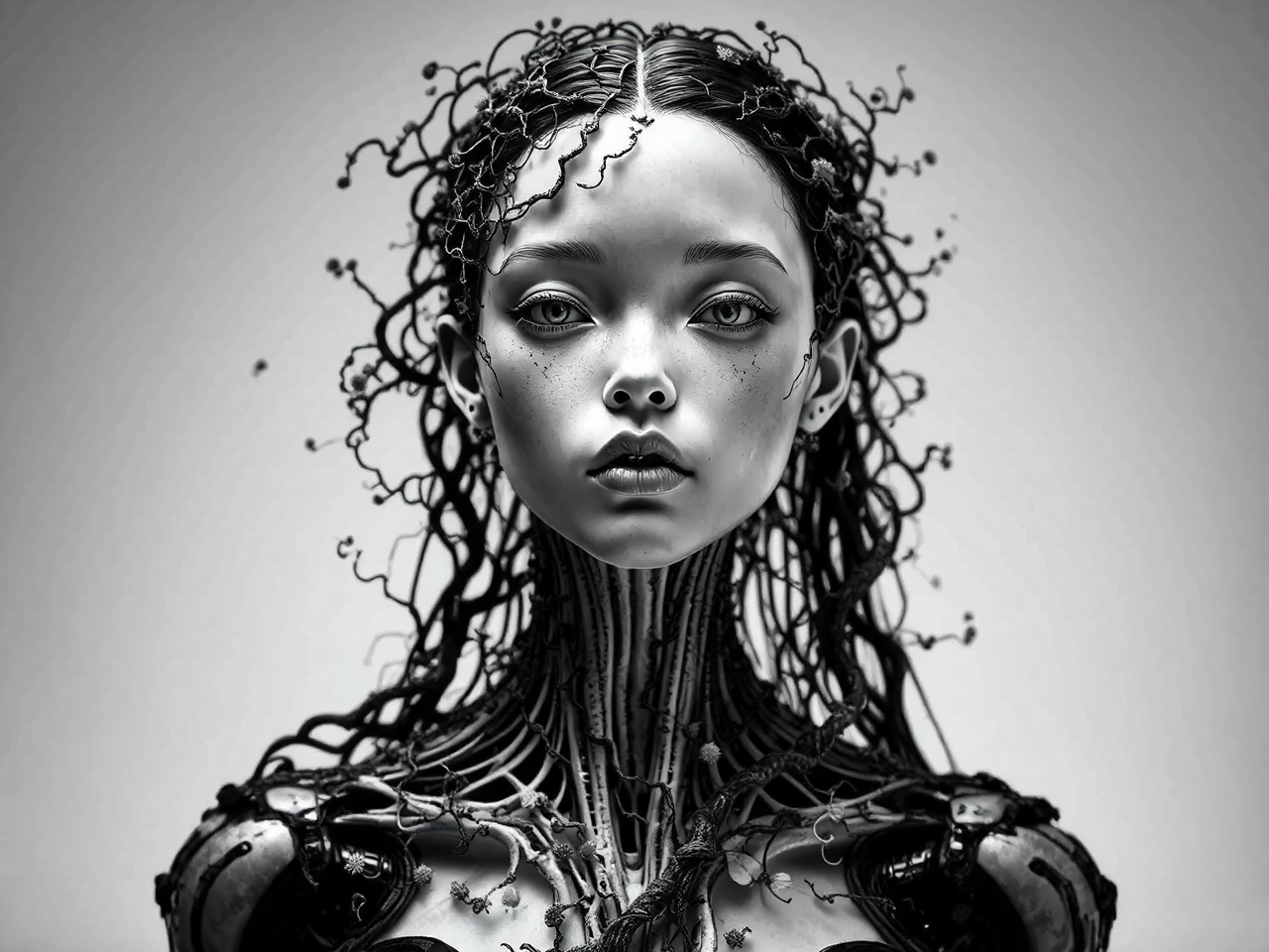 Young female cyborg with