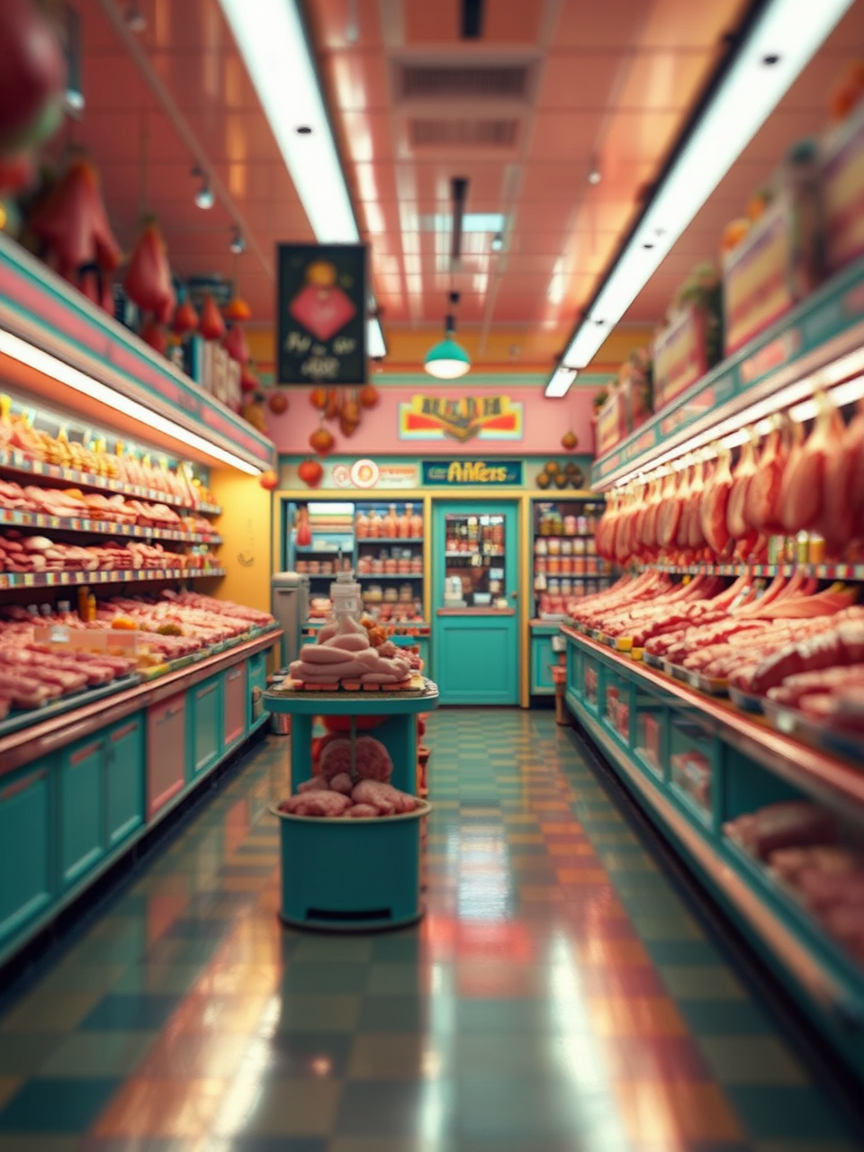 A colorful butcher shop
