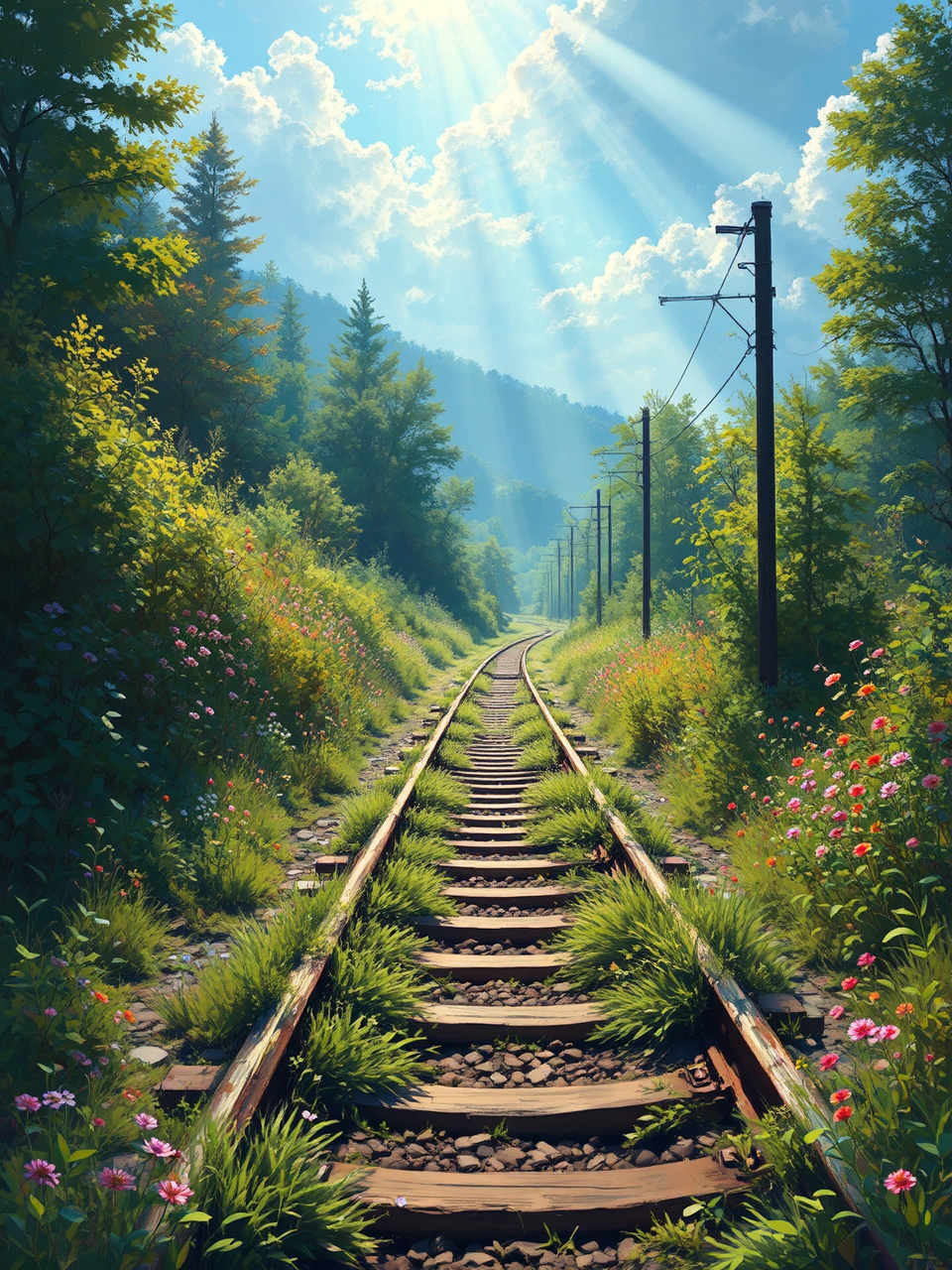 Abandoned railway track overgrown