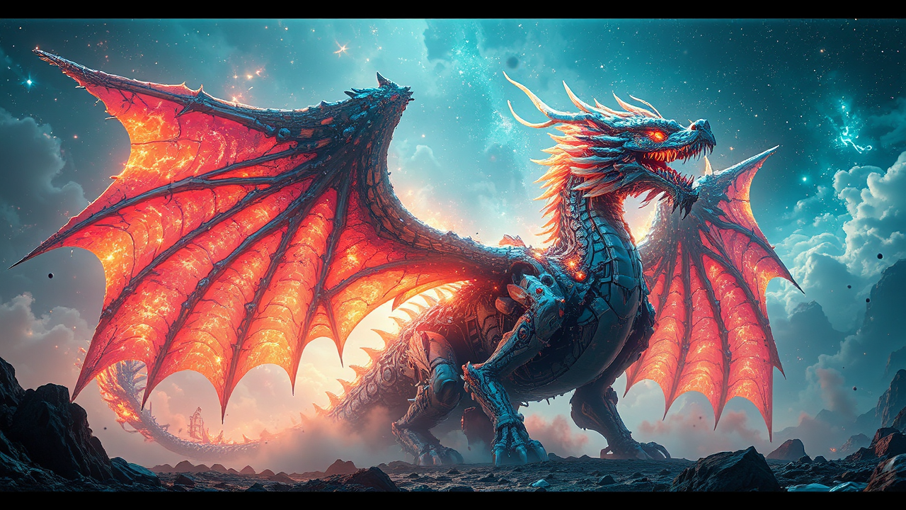 Gigantic mechanical dragon with