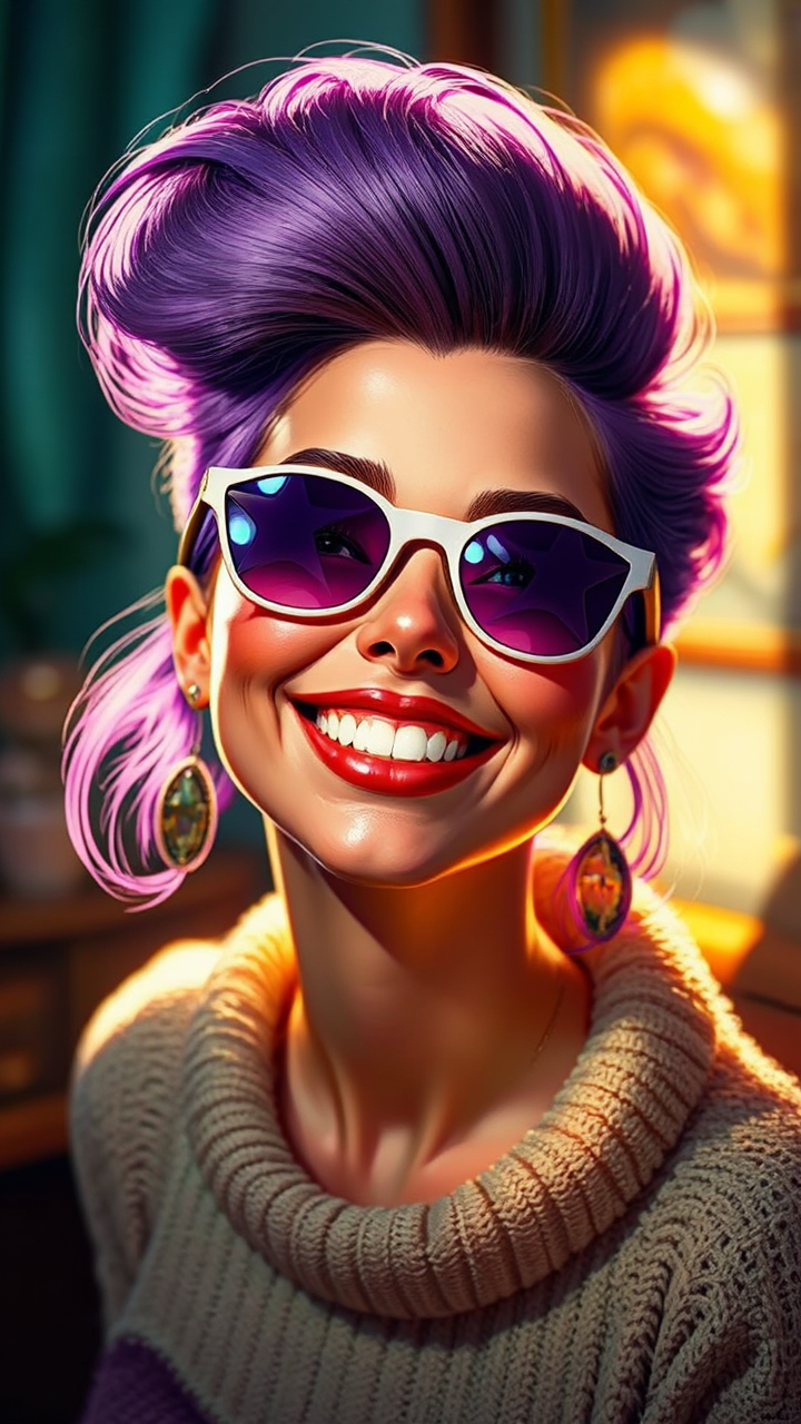 Woman in colorful, stylized