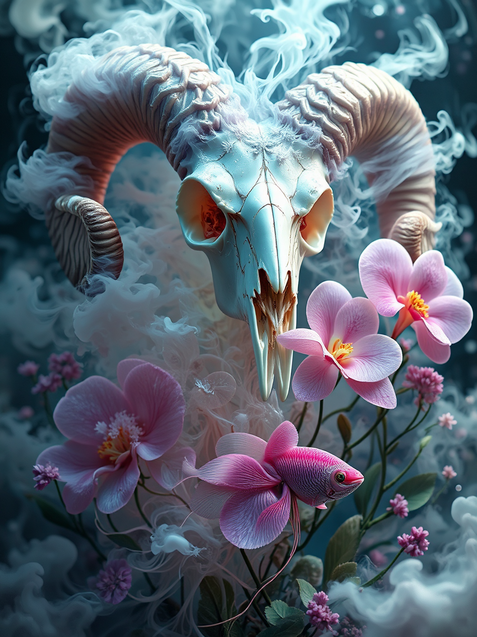 Goddess-like skull surrounded by