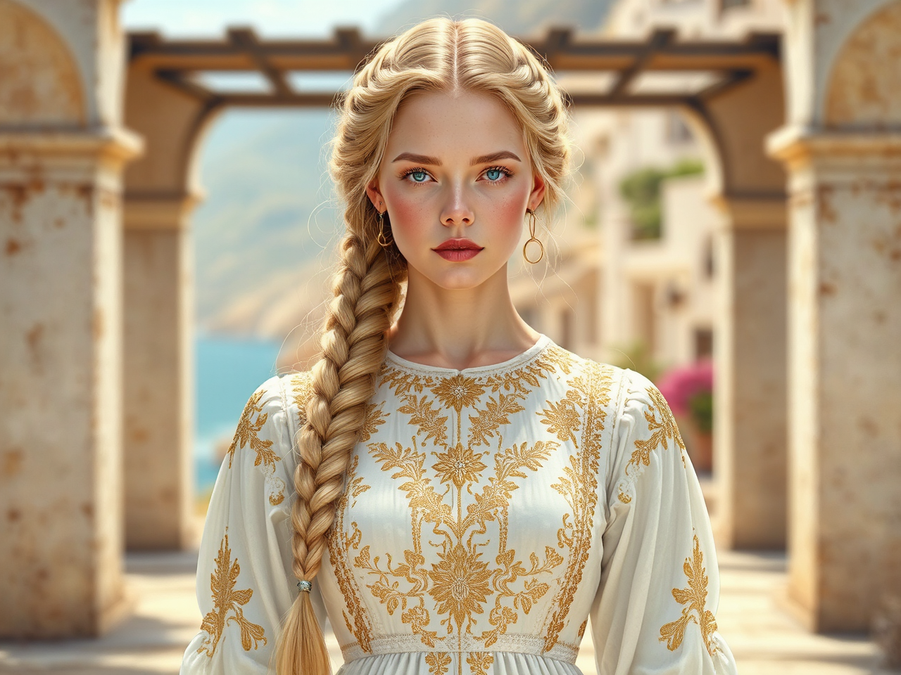 Woman in white embroidered