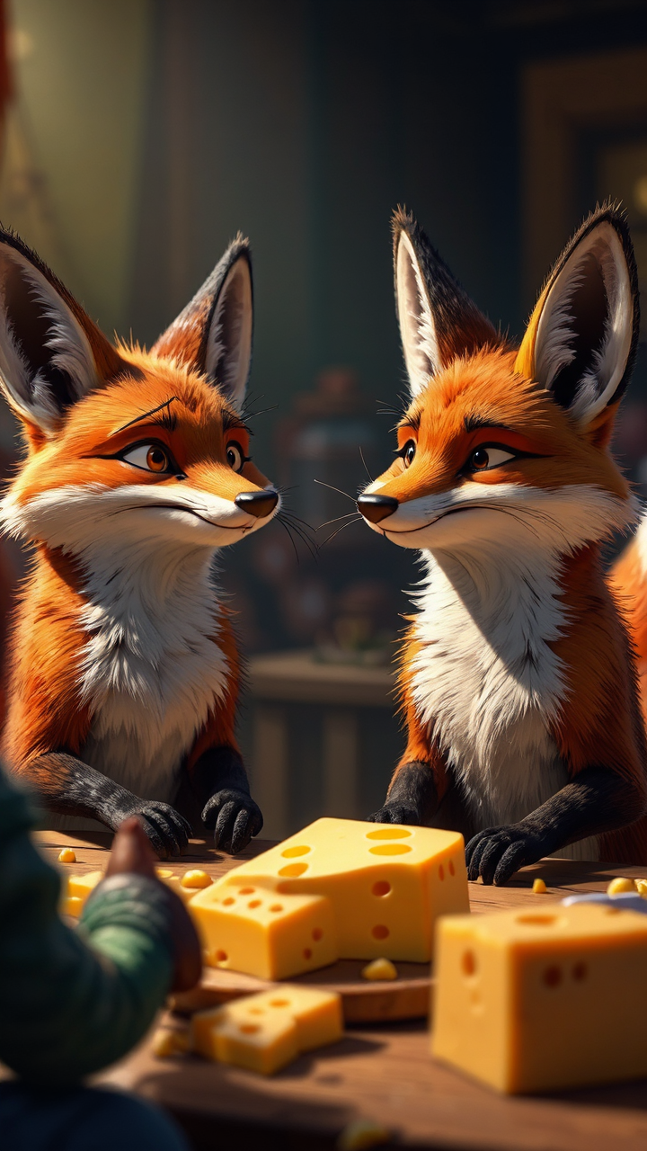Foxes judging cheese competition.