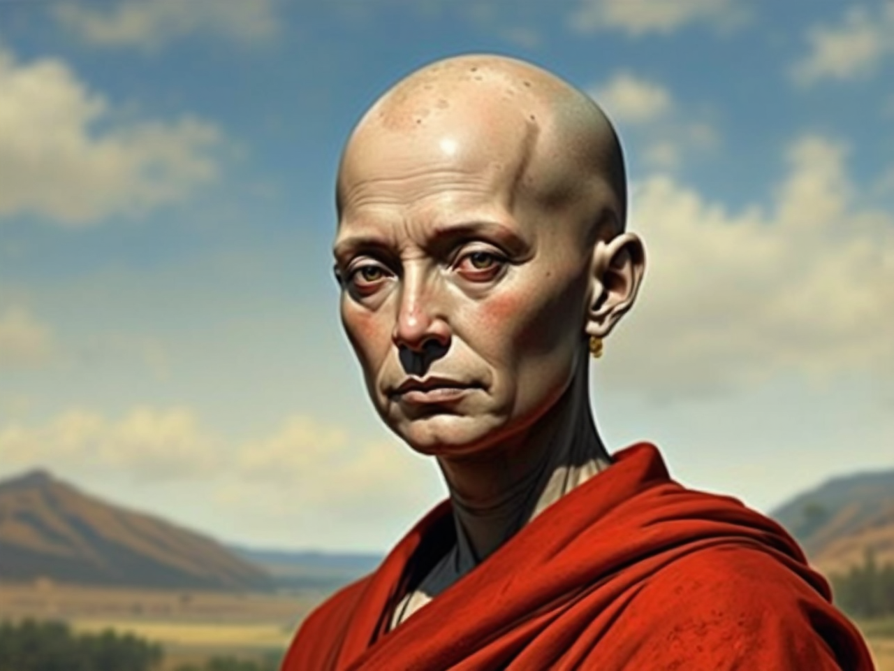 Woman with balding head