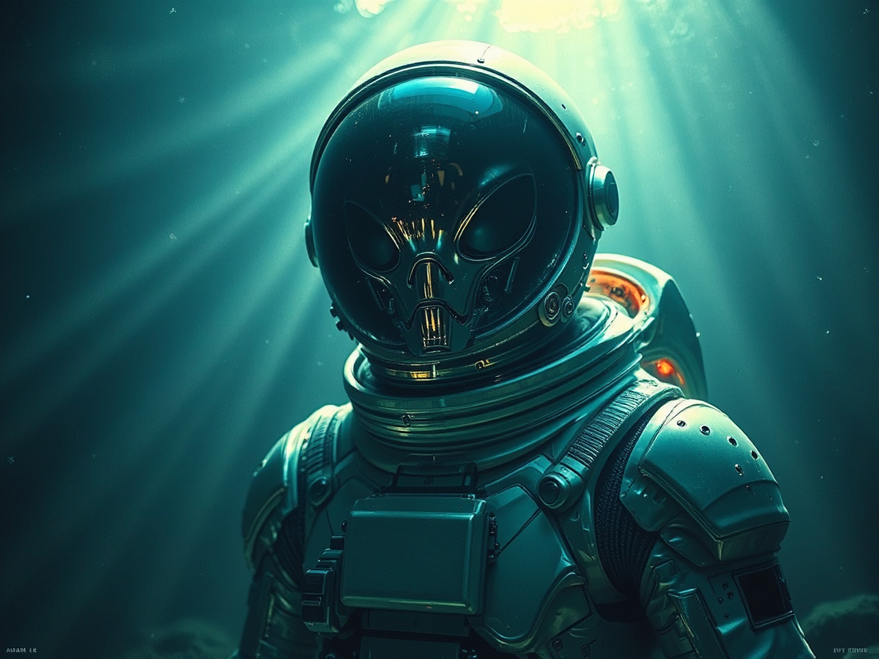 Underwater scene with astronauts