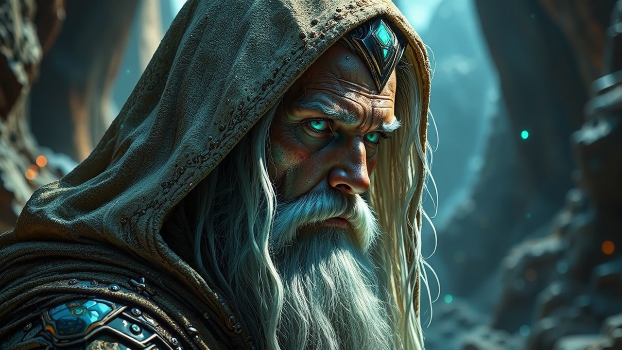 Futuristic sci-fi shaman portrait.