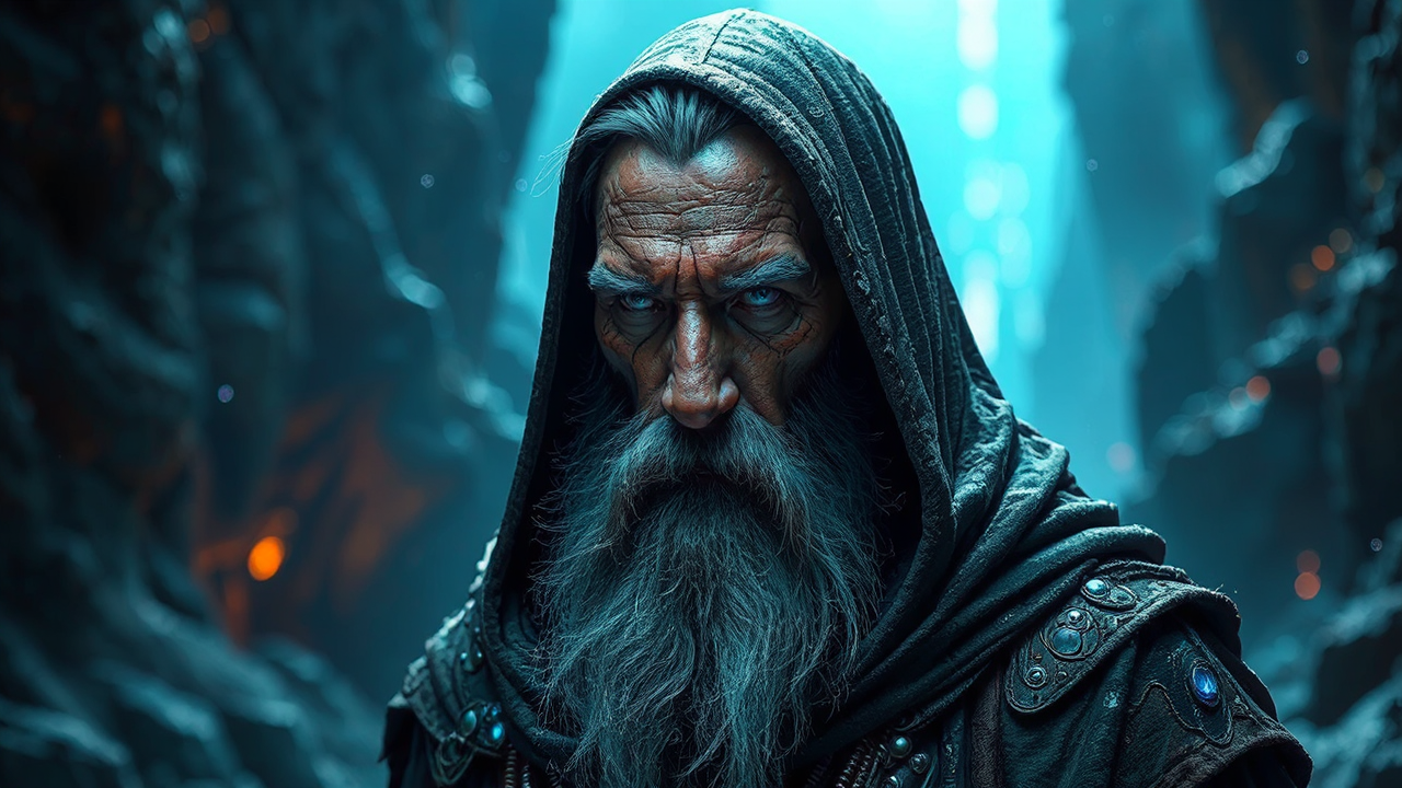 Detailed sci-fi shaman portrait.