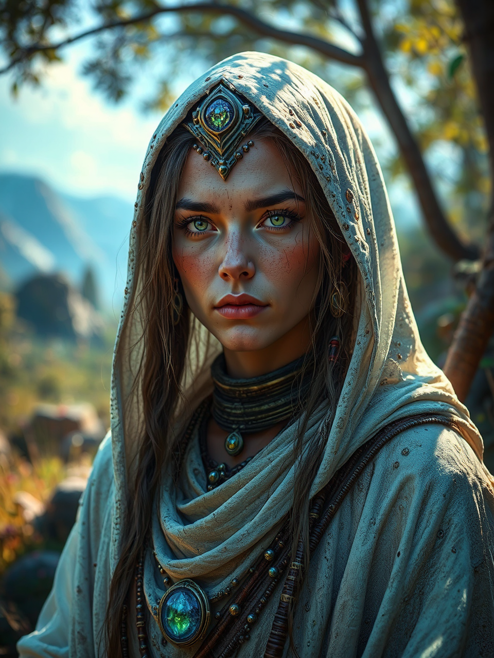 Futuristic shaman in natural