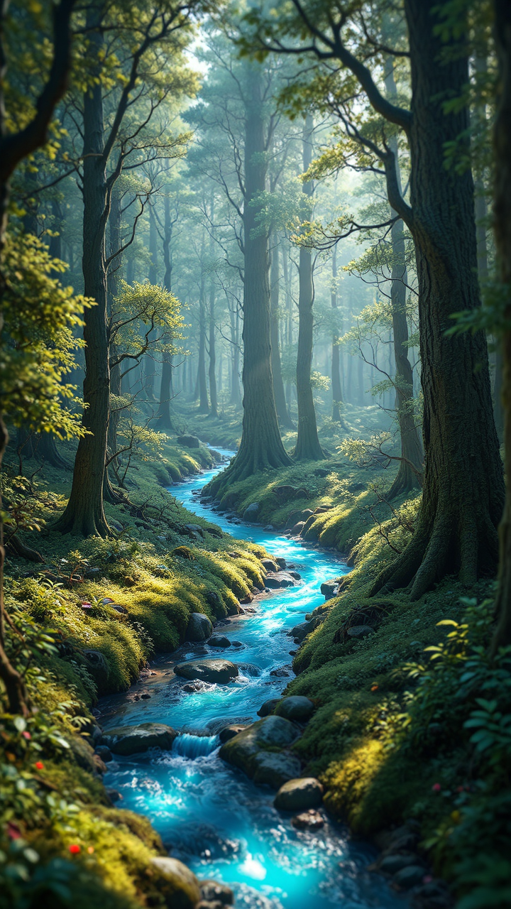 Surreal mystical forest with