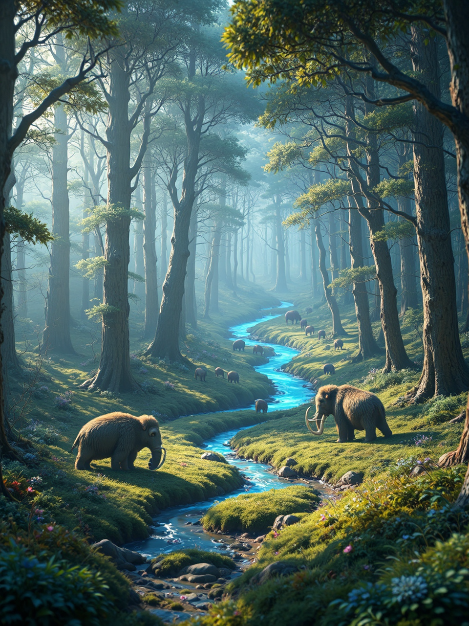 Surreal forest with grazing