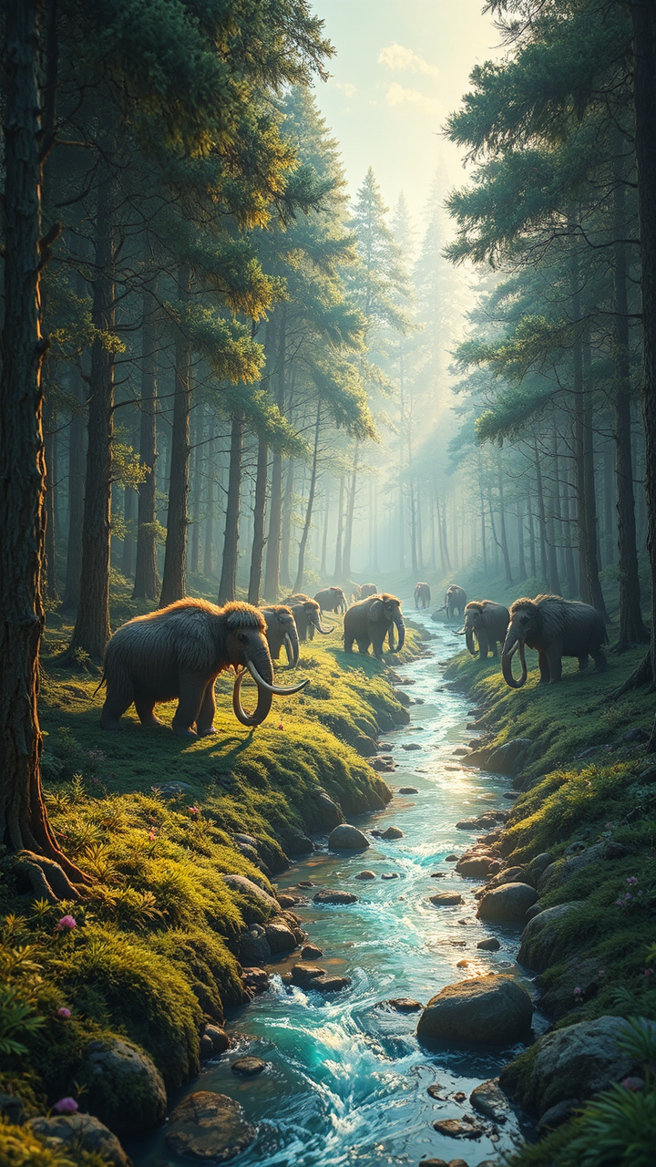 Mystical forest with grazing