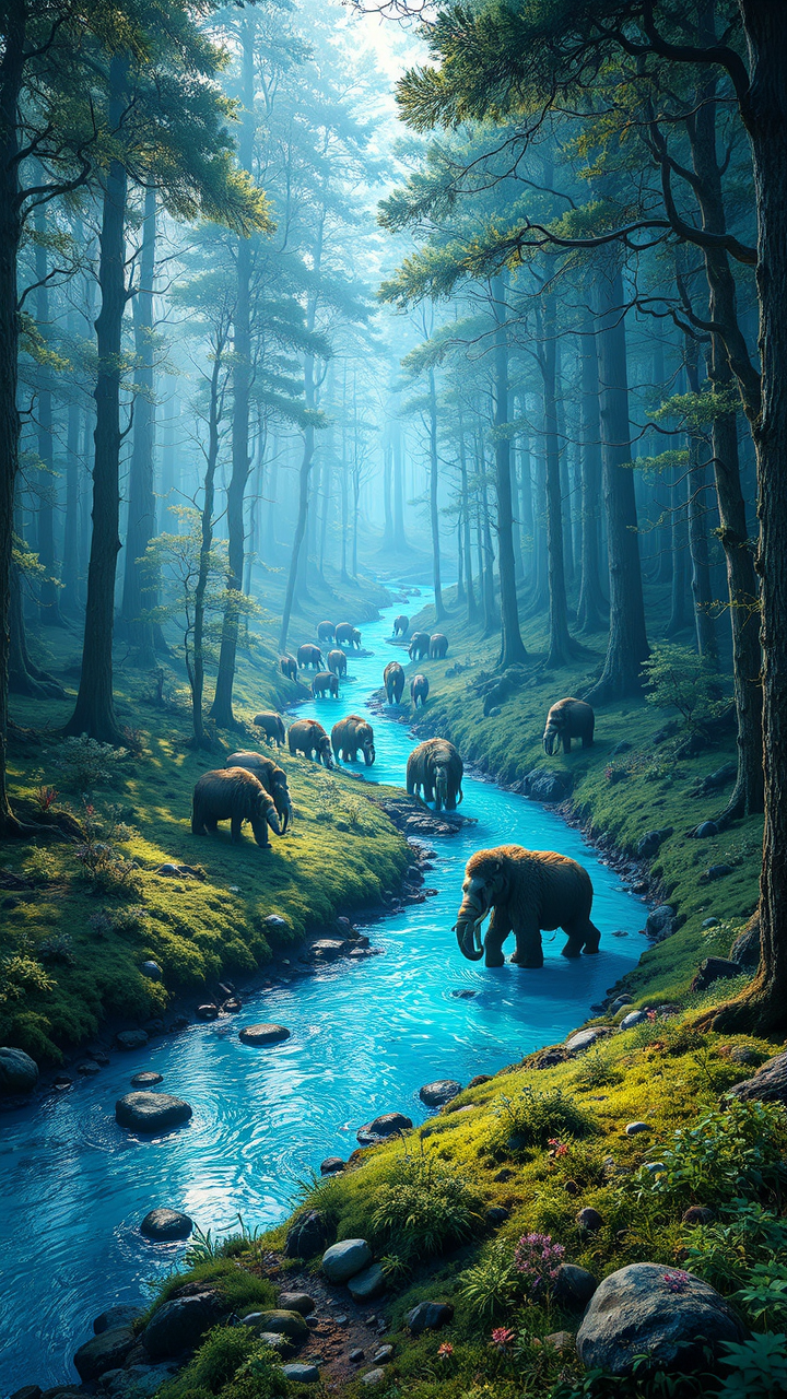 Surreal mystic forest with