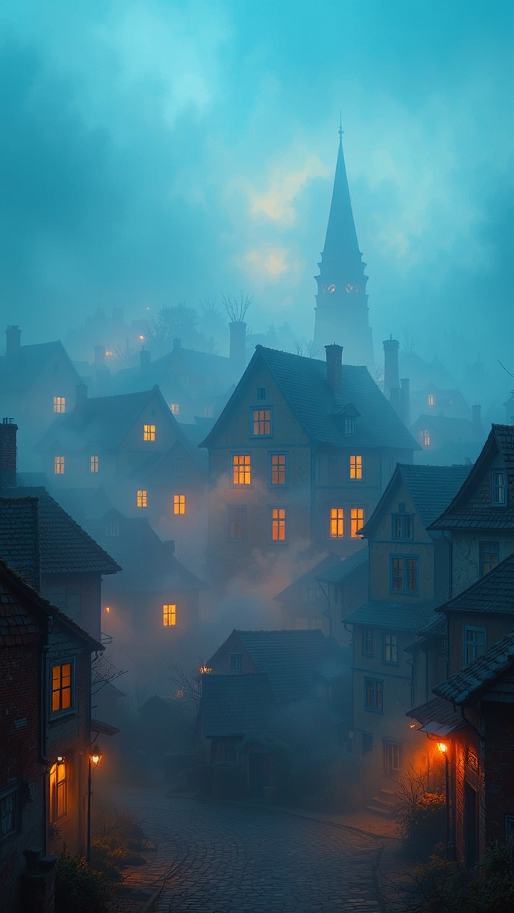 Old townhouses in morning